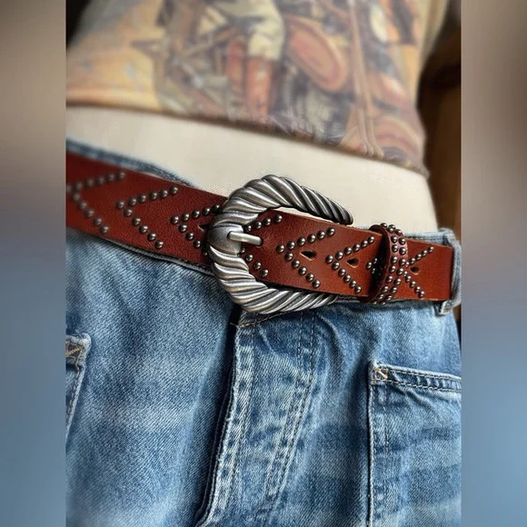 Studded Western Belt Statement Buckle Boho NWT - Picture 1 of 9